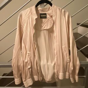 MONROW Silk Bomber Jacket, Cream, size XS/S.